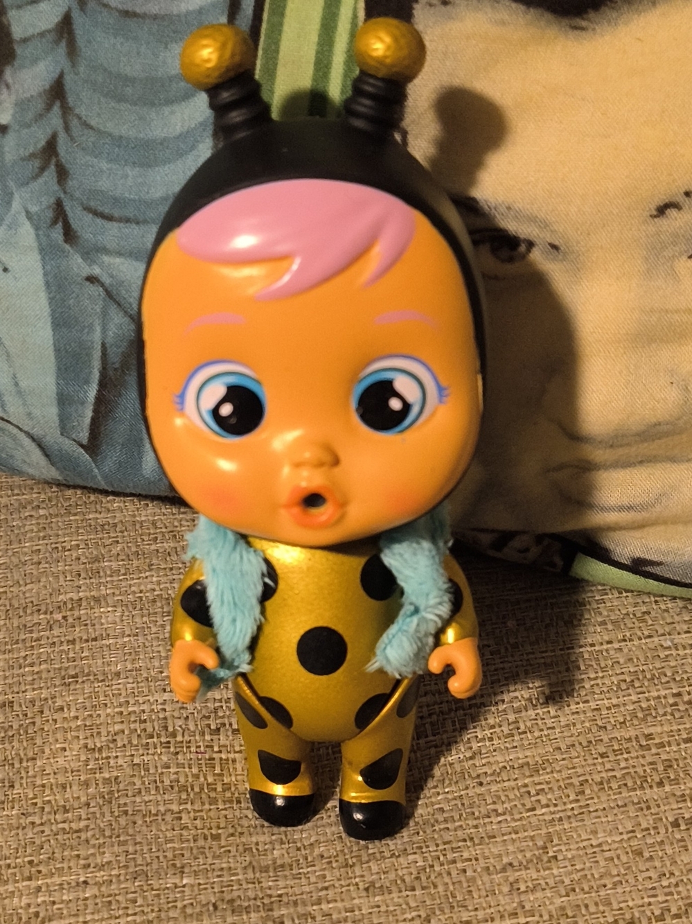 Gold Polka Dot Baby Doll with Pink Hair Accent - Kids Toys
